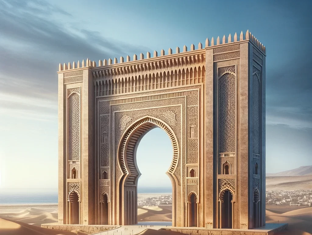 https://umalidy-invest-sudmaroc.com/wp-content/uploads/2024/02/DALL·E-2024-02-04-16.42.11-An-artistic-representation-of-the-iconic-gate-of-Dakhla-showcasing-its-distinctive-architecture-and-cultural-significance.-The-image-captures-the-gat-e1707061427909.webp